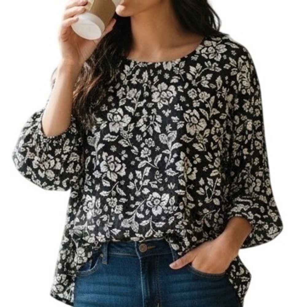 Croft & Barrow Peasant Top Black 3X